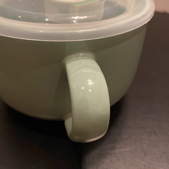 Souper bowl mug w/ vented lid Fall Bonfires falling leaves green color 22 oz - Picture 6 of 9